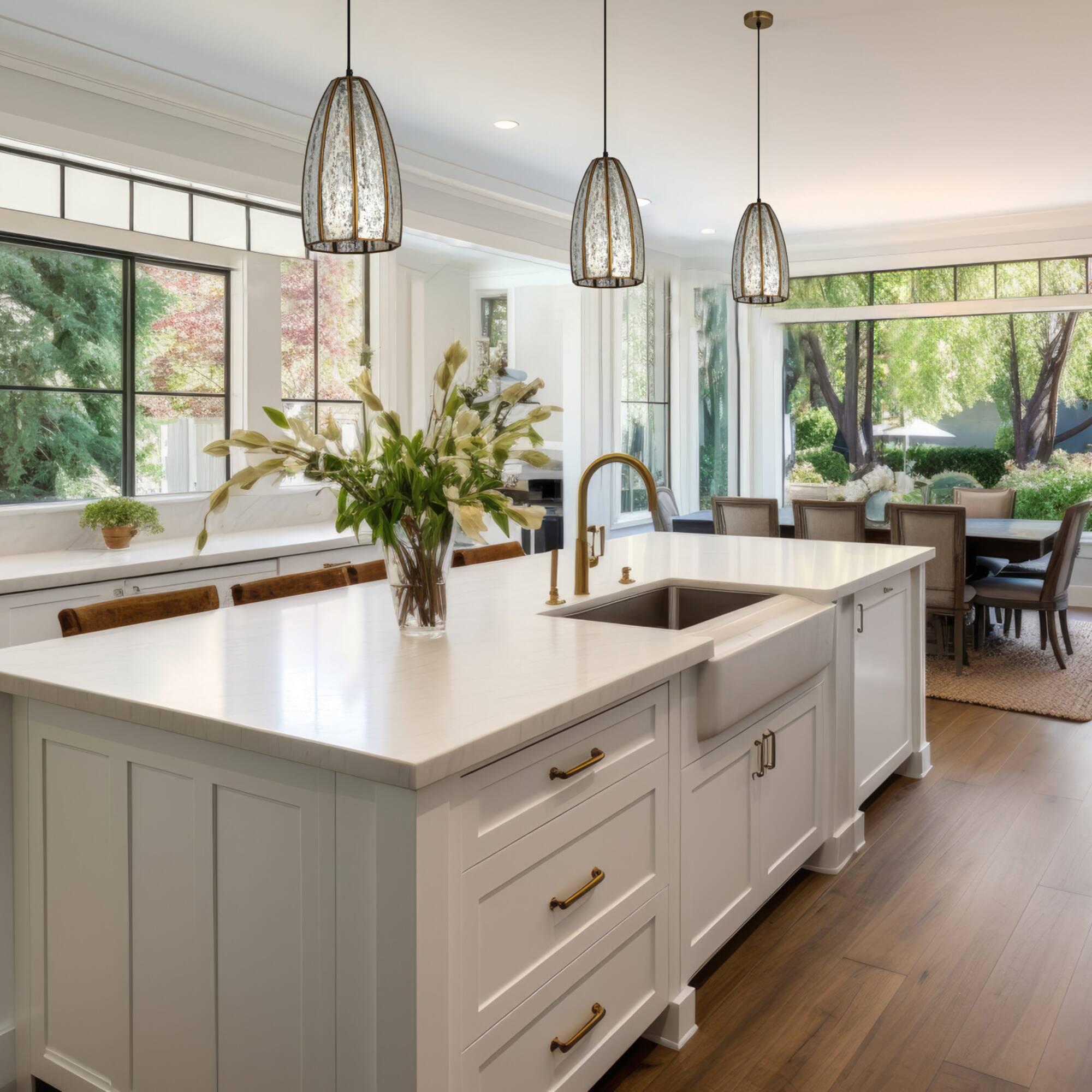 Hello Honey® Antiqued Mirrored Mercury Glass Pendant with Gold Framework Design